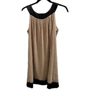 ✌️ 2/$40 ✌️En Focus Petite Metallic Pleated Dress With Black Satin Trim Size 14P
